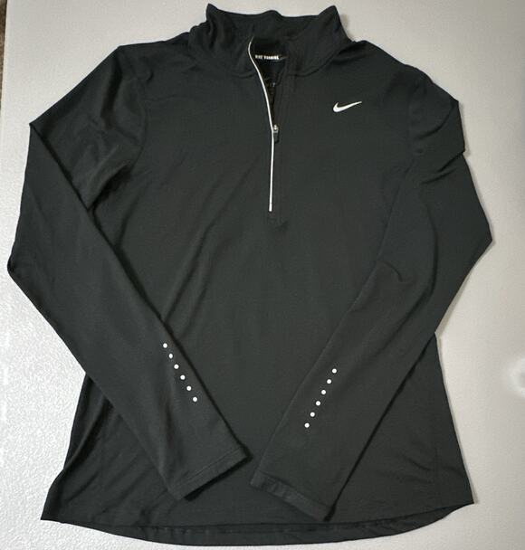 Nike Tops - Nike Dri-FIT Womens Running 1/4 Zip Mock Neck Long Sleeve Black M Reflective